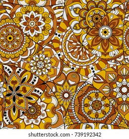Seamless pattern tile with mandalas. Vintage decorative elements. Hand drawn background. Islam, Arabic, Indian, ottoman motifs. Perfect for printing on fabric or paper.