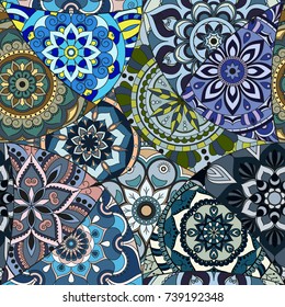 Seamless pattern tile with mandalas. Vintage decorative elements. Hand drawn background. Islam, Arabic, Indian, ottoman motifs. Perfect for printing on fabric or paper.