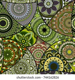 Seamless pattern tile with mandalas. Vintage decorative elements. Hand drawn background. Islam, Arabic, Indian, ottoman motifs. Perfect for printing on fabric or paper.