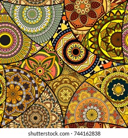 Seamless pattern tile with mandalas. Vintage decorative elements. Hand drawn background. Islam, Arabic, Indian, ottoman motifs. Perfect for printing on fabric or paper.