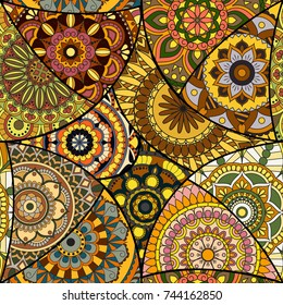 Seamless pattern tile with mandalas. Vintage decorative elements. Hand drawn background. Islam, Arabic, Indian, ottoman motifs. Perfect for printing on fabric or paper.