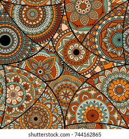 Seamless pattern tile with mandalas. Vintage decorative elements. Hand drawn background. Islam, Arabic, Indian, ottoman motifs. Perfect for printing on fabric or paper.