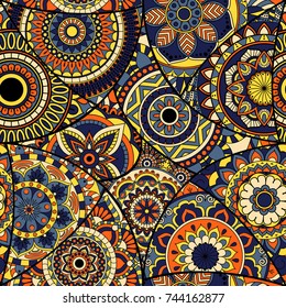 Seamless pattern tile with mandalas. Vintage decorative elements. Hand drawn background. Islam, Arabic, Indian, ottoman motifs. Perfect for printing on fabric or paper.