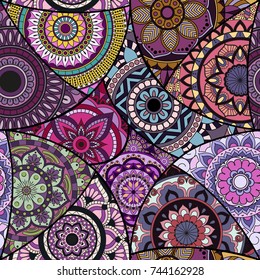 Seamless pattern tile with mandalas. Vintage decorative elements. Hand drawn background. Islam, Arabic, Indian, ottoman motifs. Perfect for printing on fabric or paper.