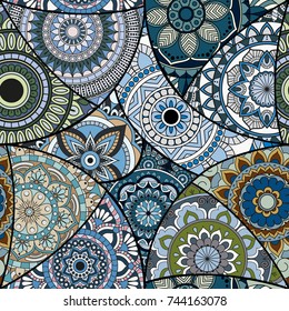 Seamless pattern tile with mandalas. Vintage decorative elements. Hand drawn background. Islam, Arabic, Indian, ottoman motifs. Perfect for printing on fabric or paper.