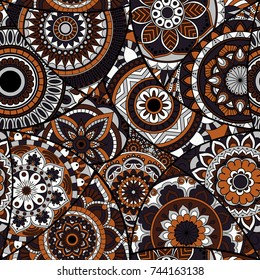 Seamless pattern tile with mandalas. Vintage decorative elements. Hand drawn background. Islam, Arabic, Indian, ottoman motifs. Perfect for printing on fabric or paper.
