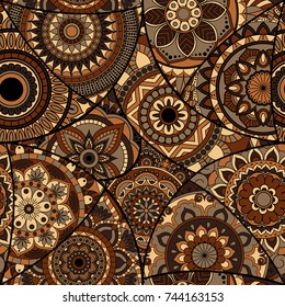 Seamless pattern tile with mandalas. Vintage decorative elements. Hand drawn background. Islam, Arabic, Indian, ottoman motifs. Perfect for printing on fabric or paper.