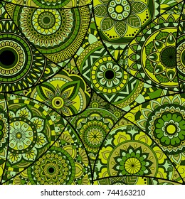 Seamless pattern tile with mandalas. Vintage decorative elements. Hand drawn background. Islam, Arabic, Indian, ottoman motifs. Perfect for printing on fabric or paper.