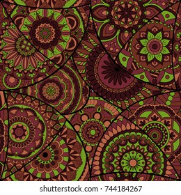 Seamless pattern tile with mandalas. Vintage decorative elements. Hand drawn background. Islam, Arabic, Indian, ottoman motifs. Perfect for printing on fabric or paper.