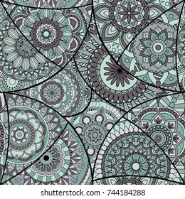 Seamless pattern tile with mandalas. Vintage decorative elements. Hand drawn background. Islam, Arabic, Indian, ottoman motifs. Perfect for printing on fabric or paper.