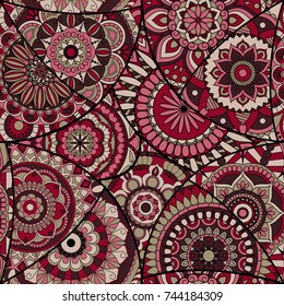 Seamless pattern tile with mandalas. Vintage decorative elements. Hand drawn background. Islam, Arabic, Indian, ottoman motifs. Perfect for printing on fabric or paper.