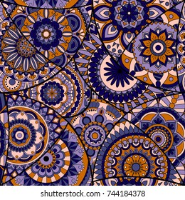 Seamless pattern tile with mandalas. Vintage decorative elements. Hand drawn background. Islam, Arabic, Indian, ottoman motifs. Perfect for printing on fabric or paper.