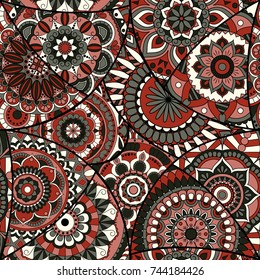 Seamless pattern tile with mandalas. Vintage decorative elements. Hand drawn background. Islam, Arabic, Indian, ottoman motifs. Perfect for printing on fabric or paper.