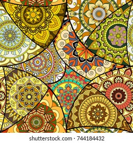 Seamless pattern tile with mandalas. Vintage decorative elements. Hand drawn background. Islam, Arabic, Indian, ottoman motifs. Perfect for printing on fabric or paper.