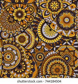 Seamless pattern tile with mandalas. Vintage decorative elements. Hand drawn background. Islam, Arabic, Indian, ottoman motifs. Perfect for printing on fabric or paper.