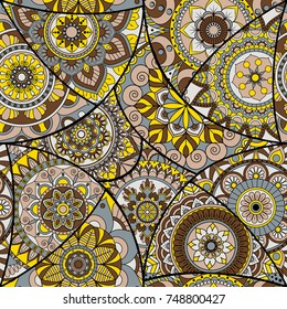 Seamless pattern tile with mandalas. Vintage decorative elements. Hand drawn background. Islam, Arabic, Indian, ottoman motifs. Perfect for printing on fabric or paper.