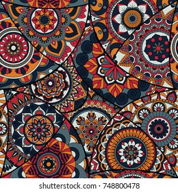 Seamless pattern tile with mandalas. Vintage decorative elements. Hand drawn background. Islam, Arabic, Indian, ottoman motifs. Perfect for printing on fabric or paper.
