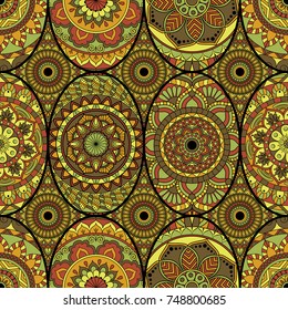 Seamless pattern tile with mandalas. Vintage decorative elements. Hand drawn background. Islam, Arabic, Indian, ottoman motifs. Perfect for printing on fabric or paper.