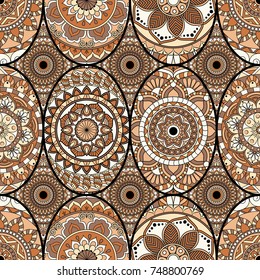 Seamless pattern tile with mandalas. Vintage decorative elements. Hand drawn background. Islam, Arabic, Indian, ottoman motifs. Perfect for printing on fabric or paper.