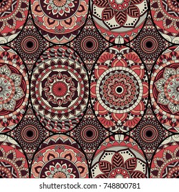 Seamless pattern tile with mandalas. Vintage decorative elements. Hand drawn background. Islam, Arabic, Indian, ottoman motifs. Perfect for printing on fabric or paper.