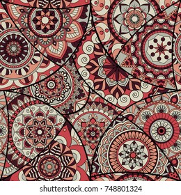Seamless pattern tile with mandalas. Vintage decorative elements. Hand drawn background. Islam, Arabic, Indian, ottoman motifs. Perfect for printing on fabric or paper.