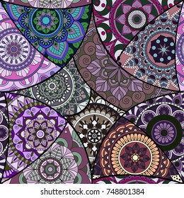 Seamless pattern tile with mandalas. Vintage decorative elements. Hand drawn background. Islam, Arabic, Indian, ottoman motifs. Perfect for printing on fabric or paper.