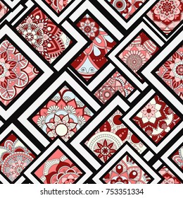 Seamless pattern tile with mandalas. Vintage decorative elements. Hand drawn background. Islam, Arabic, Indian, ottoman motifs. Perfect for printing on fabric or paper.
