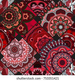 Seamless pattern tile with mandalas. Vintage decorative elements. Hand drawn background. Islam, Arabic, Indian, ottoman motifs. Perfect for printing on fabric or paper.