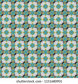 Seamless pattern tile. Vintage decorative elements in violet, green and blue tones. Perfect for printing on fabric or paper. Islam, Arabic, Indian, ottoman motifs.