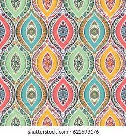 Seamless pattern tile. Vintage decorative elements. Hand drawn background. Islam, Arabic, Indian, ottoman motifs. Perfect for printing on fabric or paper.