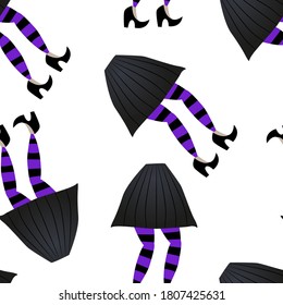 Seamless pattern tile with witch skirts and legs. Halloween.