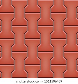 Seamless pattern of tiled cobblestone pavement. Geometric mosaic street tiles. Red color. Dumble paver block of paving slabs. Editable Vector Illustration