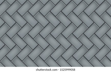 Seamless pattern of tiled cobblestone pavement. Geometric mosaic street tiles. Gray neutral color. Degree Herringbone Paver block of paving slabs. Editable Vector Illustration