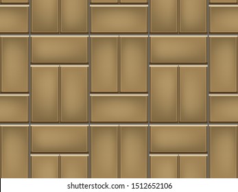 Seamless pattern of tiled cobblestone pavers. Geometric mosaic street tiles. Sand yellow color. Single Basketweave pavers block of paving slabs. Editable Vector Illustration
