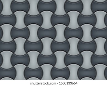 Seamless pattern of tiled cobblestone pavers. Geometric mosaic street tiles. Black and white color. Round Dumble Paver block of paving slabs. Editable Vector Illustration