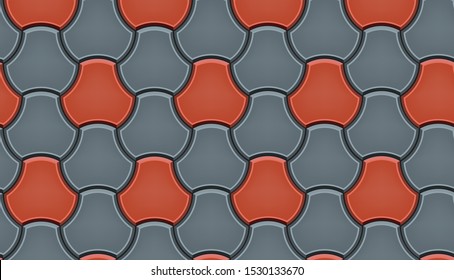 Seamless pattern of tiled cobblestone pavers. Geometric mosaic street tiles. Red and gray color. Milano Pavers block of paving slabs. Editable Vector Illustration