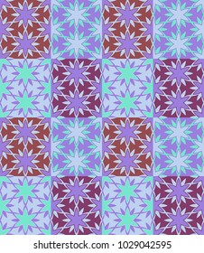 Seamless pattern tiled ornament. Floral textile print. Islamic vector design. Oriental background with abstract flowers. Hexagonal patchwork swatch. Stained glass vitrage.