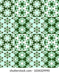 Seamless pattern tiled ornament. Floral textile print. Islamic vector design. Oriental background with abstract flowers. Hexagonal patchwork swatch. Stained glass vitrage.