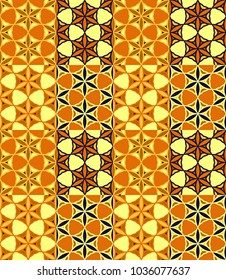 Seamless pattern tiled ornament. Floral textile print. Islamic vector design. Oriental background with abstract flowers. Hexagonal patchwork swatch. Stained glass vitrage.