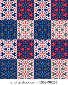 Seamless pattern tiled ornament. Floral textile print. Islamic vector design. Oriental background with abstract flowers. Hexagonal patchwork swatch. Stained glass vitrage.