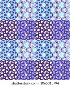Seamless pattern tiled ornament. Floral textile print. Islamic vector design. Oriental background with abstract flowers. Hexagonal patchwork swatch. Stained glass vitrage.