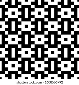 Seamless pattern. Tiles, curves, slabs backdrop. Checks, strokes, figures ornament. Squares, rectangles, shapes wallpaper. Ethnic motif. Geometric background. Mosaic illustration. Vector abstract.