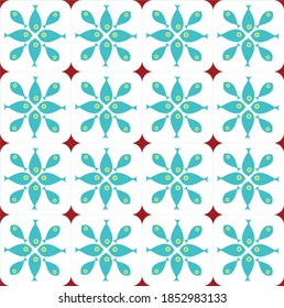 Seamless Pattern of Tiles with a fish detail