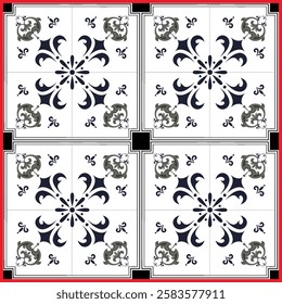 seamless pattern of Tiles with floral ceramic style