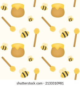 Seamless Pattern Tiles with Honey Bee Theme