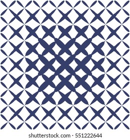 Seamless pattern tiles. Monochrome geometrical composition on a white background executed in azulejos style. excellent for printing on ceramic tiles