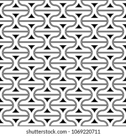 Seamless pattern with tiles ornament. Oriental ornamentation with repeated dumbbells shapes. Window tracery wallpaper. Grid motif background. Digital paper, textile print, web design. Vector art image