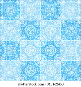 Seamless pattern with tiles patterned in ethnic mandalas - abstract hand-drawn pattern. Vector illustration