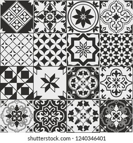 Seamless pattern of tiles. Vintage decorative design elements. Islam, Arabic, Indian, ottoman handdrawn motifs. Perfect for printing on fabric or paper. Brown and black colors