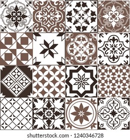 Seamless pattern of tiles. Vintage decorative design elements. Islam, Arabic, Indian, ottoman handdrawn motifs. Perfect for printing on fabric or paper. Brown and black colors